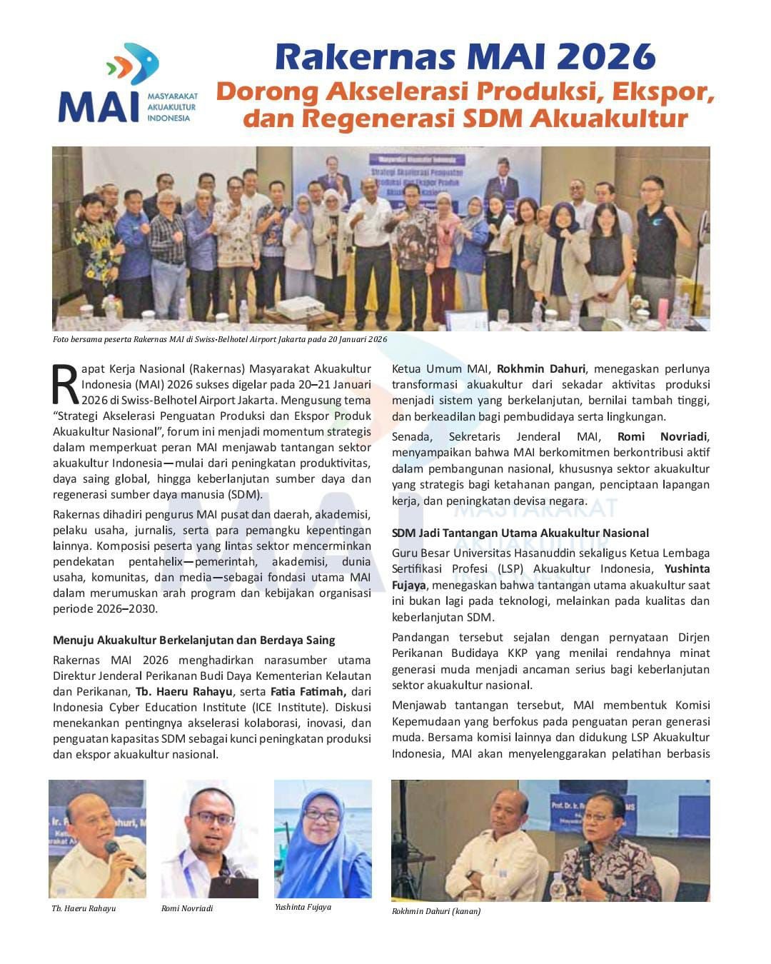 Rakernas MAI 2026 Dorong Akselerasi Produksi, Ekspor, dan Regenerasi SDM Akuakultur